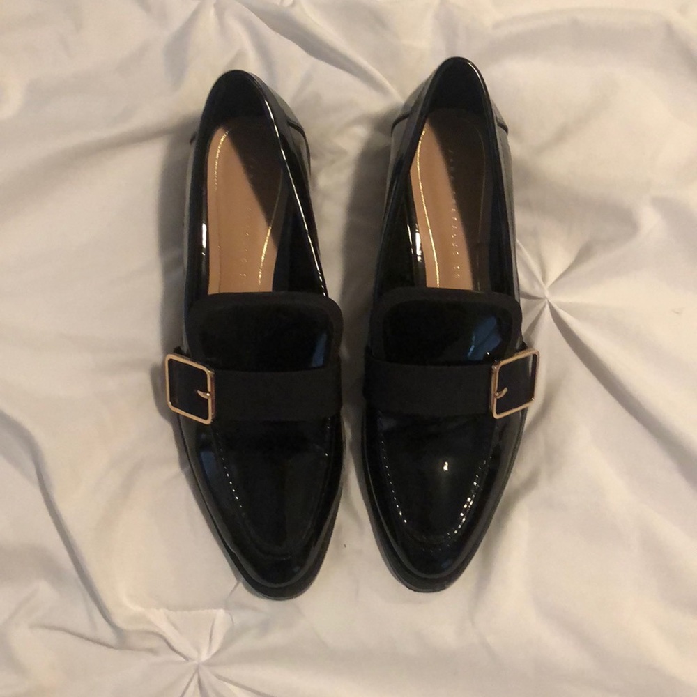 Zara, black, slip on, fake leather shoes